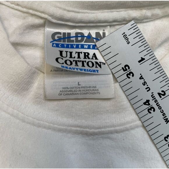 VINTAGE Getting Any Blind Date Graphic T-shirt Men Large White Short Sleeve - Picture 6 of 7